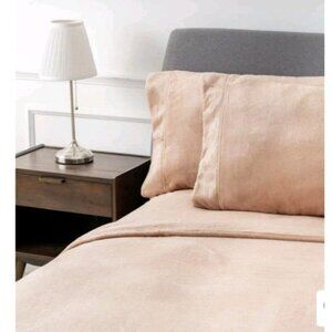 3 Piece Warm & Cozy Glitter Hem Sheet Set Beige Super Soft Plush Twin XL